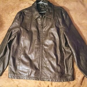 Alfani Real Leather Jacket Men Vintage Brown Zip Cafe Racer Motorcycle Coat S XL